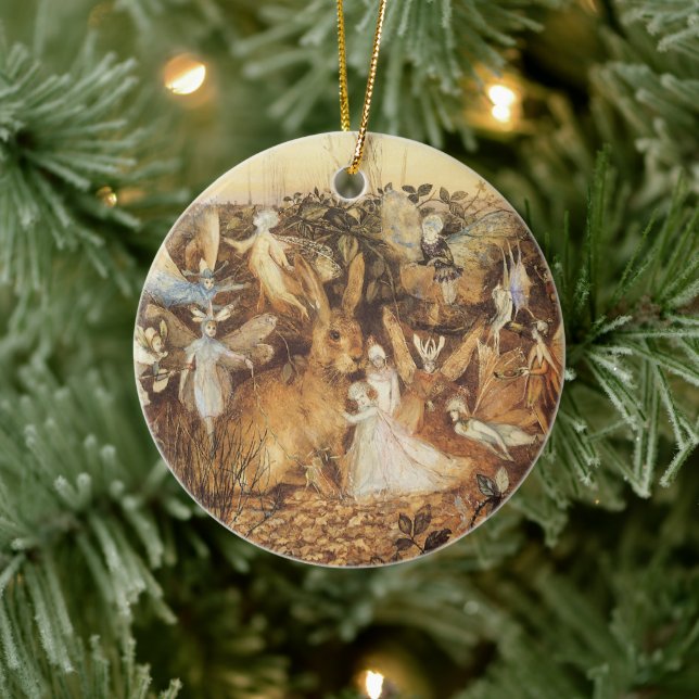Kaninchen unter den Fairies, Vintage Märchen Keramikornament (Baum)