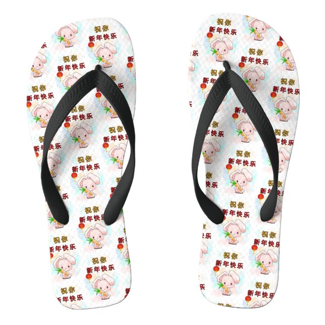Kaninchen wünscht dir chinesisches Glück im neuen  Flip Flops (Fußbett)