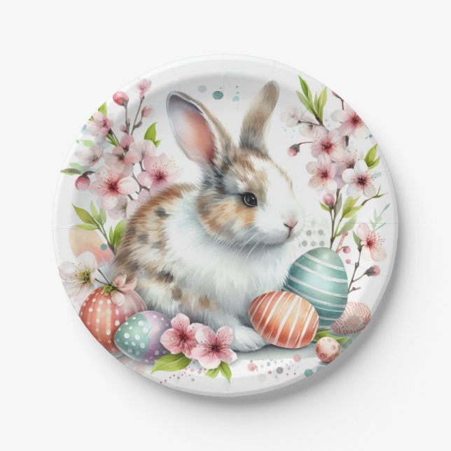 Kanincheneier und Blume im Osterwasser - Pappteller (Vorderseite)