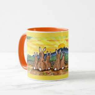 Kaninchenfamilie Sunrise Helle Designer Tasse