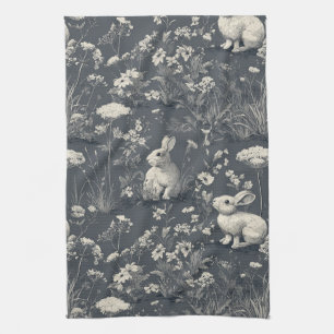 Kaninchengarten Botanische Schwarz-Toile-Muster Geschirrtuch