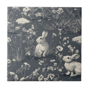 Kaninchengarten Botanisches Schwarz-Toile-Muster Fliese