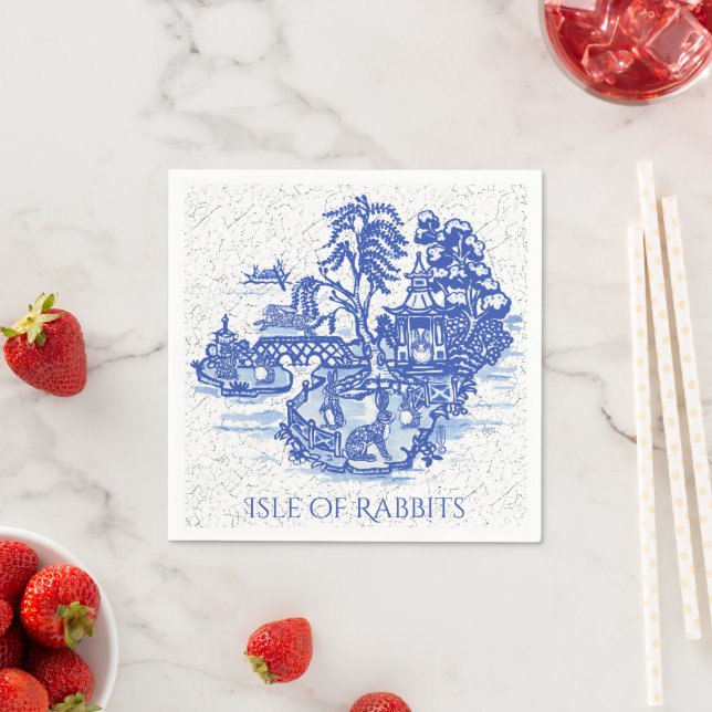 Kanincheninsel Blau Willow Antikes asiatisches Mus Serviette (Beispiel)