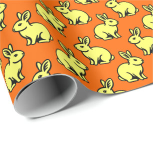 Kaninchenmuster - gelb, schwarz und orange geschenkpapier