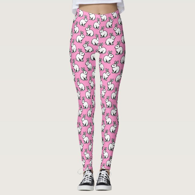 Kaninchenmuster - Schwarz und Weiß mit Rosa Leggings (Vorderseite)
