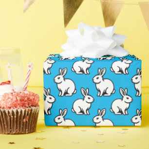 Kaninchenmuster - Schwarz und Weiß mit Sky Blue Geschenkpapier