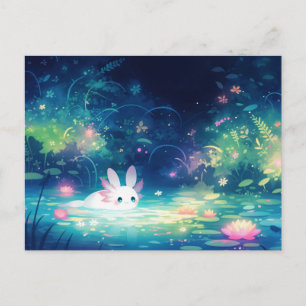 Kaninchenohr-Weißer Axolotl im magischen Nachtteic Postkarte