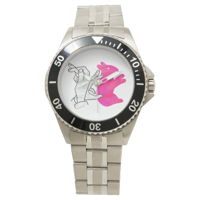 Kaninchenrosa der Hand Silhouette Armbanduhr (Vorderseite)
