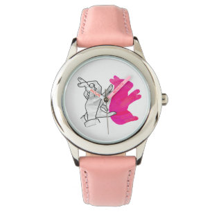 Kaninchenrosa der Hand Silhouette Armbanduhr