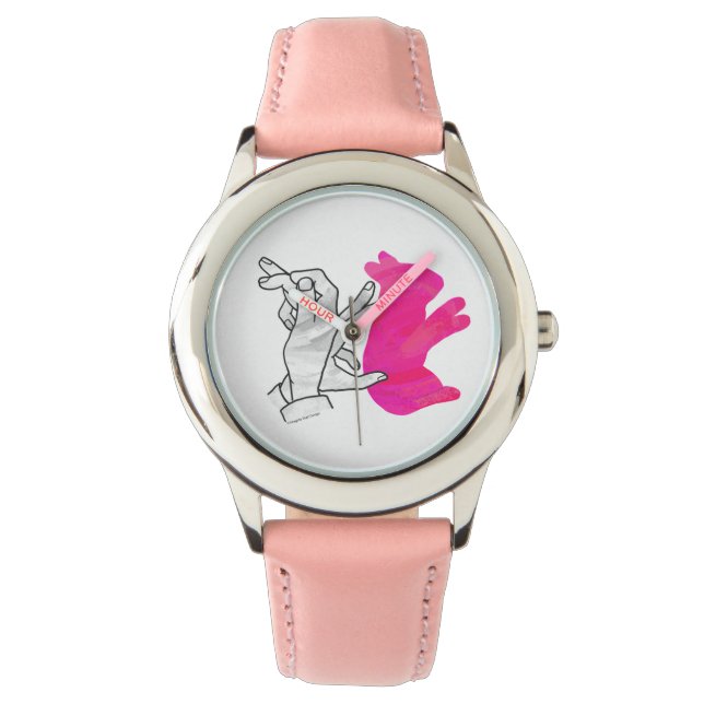 Kaninchenrosa der Hand Silhouette Armbanduhr (Vorderseite)