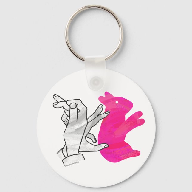 Kaninchenrosa der Hand Silhouette Schlüsselanhänger (Vorderseite)