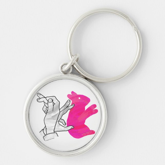 Kaninchenrosa der Hand Silhouette Schlüsselanhänger (Vorne)