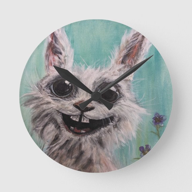Kaninchensäulenuhr, 8" runde Acryluhr Runde Wanduhr (Vorderseite)
