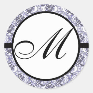 Kanji der Liebe Monogram Wedding Lila Damask Runder Aufkleber