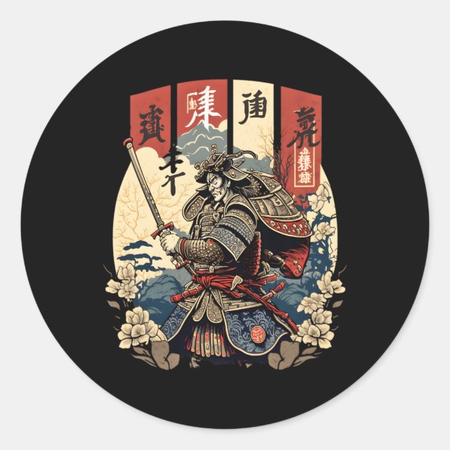 Kanji Katana Samurai Ehrenkodex Bushs Runder Aufkleber (Vorderseite)