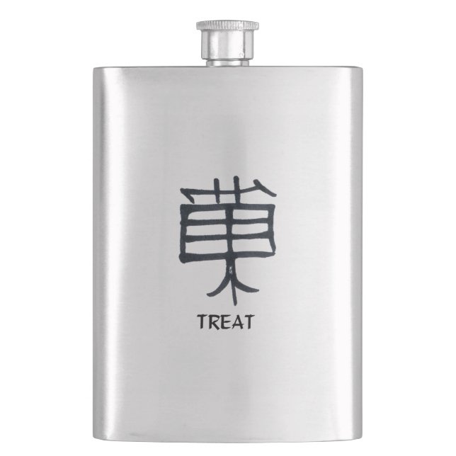 Kanji-Leckerei aus Edelstahl, schwarz Flachmann (Vorderseite)