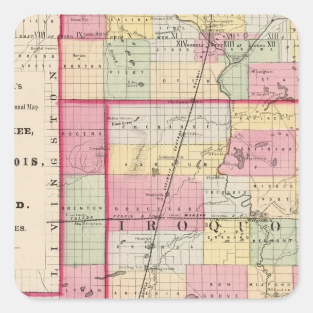 Kankakee, Irokesen, Ford Landkreise Quadratischer Aufkleber (Vorderseite)