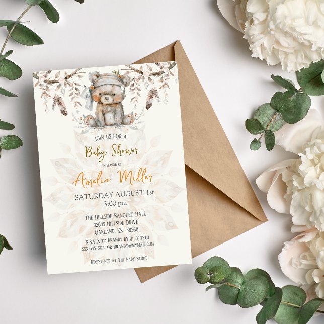Kann frühzeitig abwarten Baby Dusche Einladung (Can Bearly Wait Boho Baby Shower Invitation)
