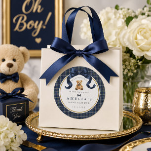 Kann kaum warten Karo-Polo-Teddybär Runder Aufkleber