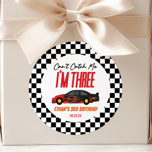 Kann mir kein Red Race Car 3. Geburtstag Party hol Runder Aufkleber
