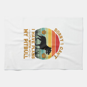 Kann Pläne Hund Pitbull Retro Sonnenuntergang_1 Geschirrtuch