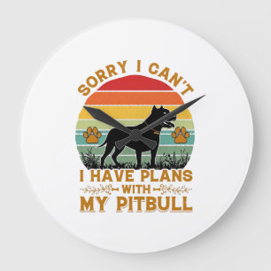 Kann Pläne Hund Pitbull Retro Sonnenuntergang_1 Große Wanduhr