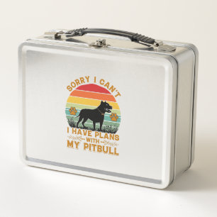 Kann Pläne Hund Pitbull Retro Sonnenuntergang_1 Metall Brotdose