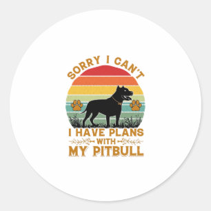 Kann Pläne Hund Pitbull Retro Sonnenuntergang_1 Runder Aufkleber