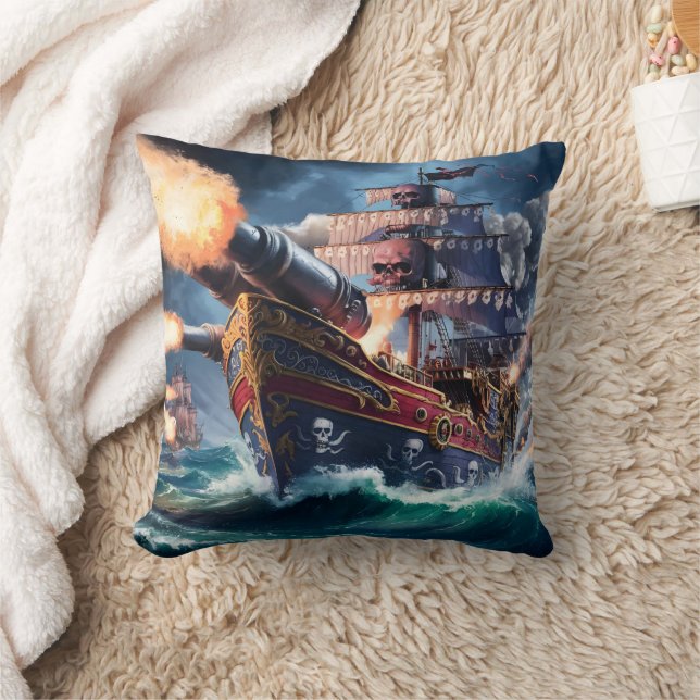 Kannen von einem Piratenschiff auf See Kissen (Decke)