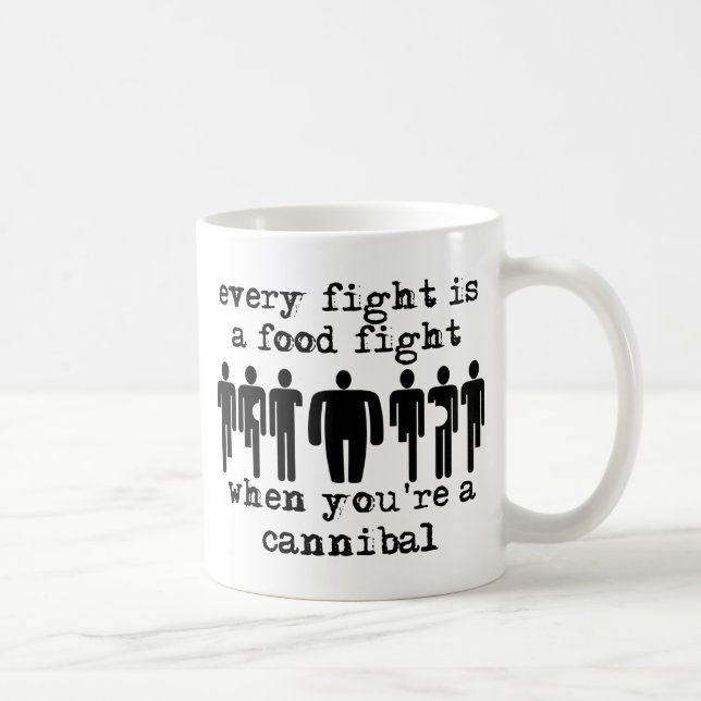 Kannibale-Nahrungsmittelkampf-lustiger Tassen-Spaß Kaffeetasse (Rechts)