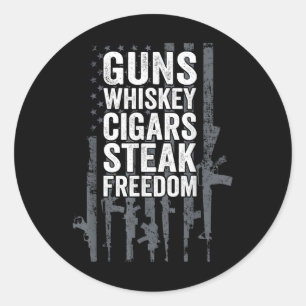 Kanonen Whiskey Zigarren Steak Freedom - Funny Dri Runder Aufkleber