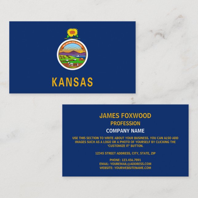 Kansan-Flagge, Flagge Kansas Visitenkarte (Vorne/Hinten)
