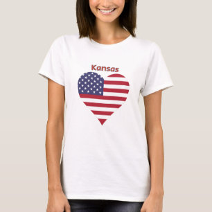 Kansas Amerikanische Flagge Herz T-Shirt