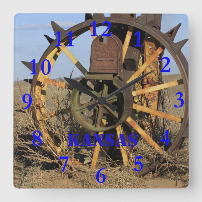 Kansas Antiquitätenreifen Quadratische Wanduhr (Vorderseite)