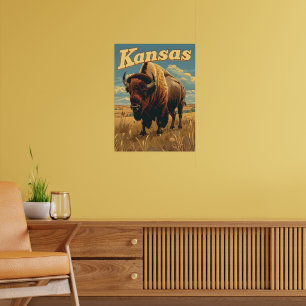 Kansas Bison Vintag Poster