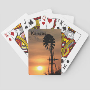 Kansas Blazing orangefarbener Sonnenuntergang mit  Spielkarten