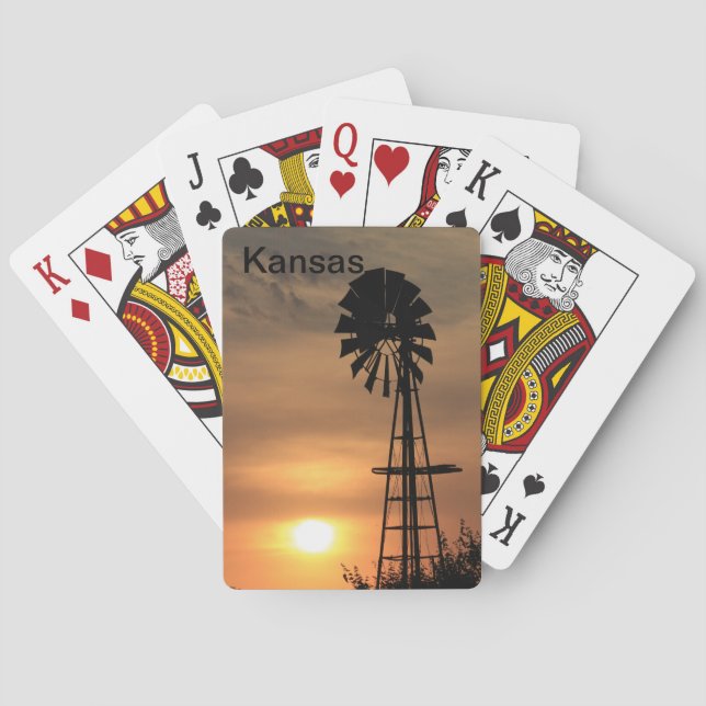Kansas Blazing orangefarbener Sonnenuntergang mit  Spielkarten (Rückseite)