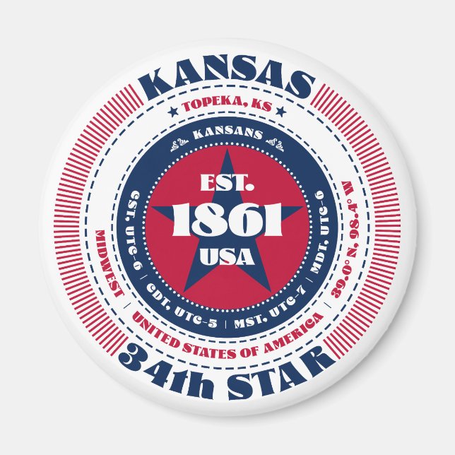 Kansas Circle Typographie Souvenir Magnet (Devant)