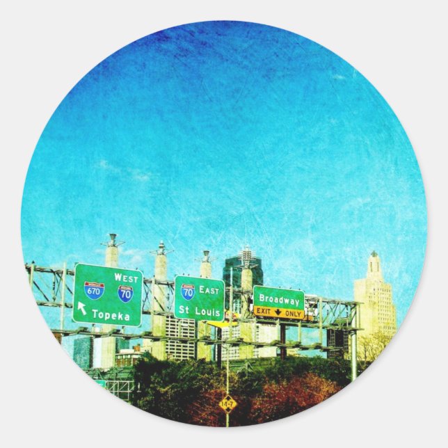 Kansas City Highway Runder Aufkleber (Vorderseite)