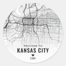 Kansas City Map | Begrüßung Runder Aufkleber