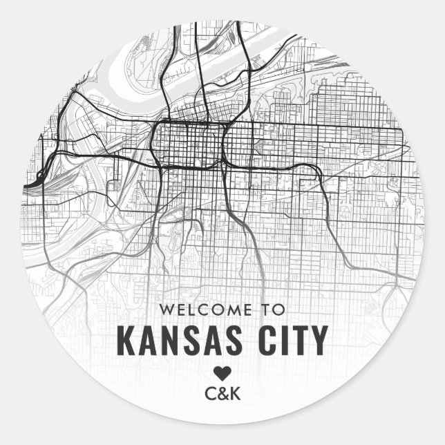Kansas City Map | Begrüßung Runder Aufkleber (Vorderseite)