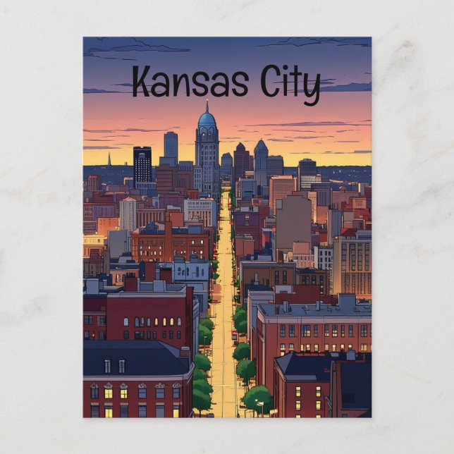 Kansas City Missouri Animation Stil Postkarte (Vorderseite)