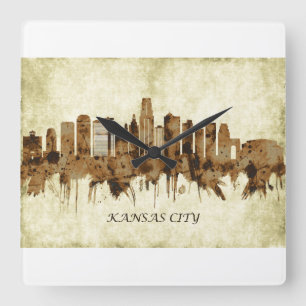 Kansas City Missouri Cityscape Quadratische Wanduhr