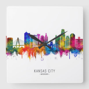 Kansas City Missouri Skyline Quadratische Wanduhr