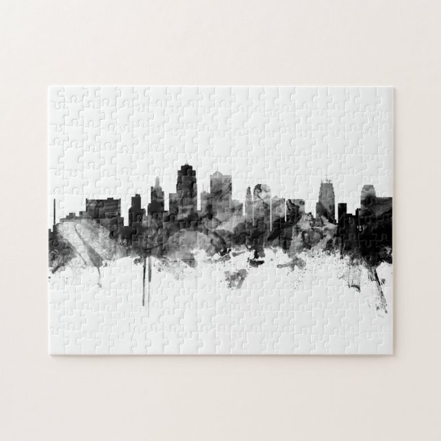 Kansas City Missouri Skyline Schwarz-weiß (Horizontal)