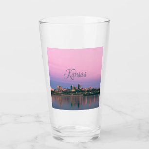 Kansas City Sky Line Sunset Glas