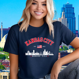 Kansas City Skyline | Vintage American Flag Tri-Blend Shirt