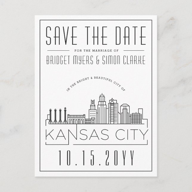 Kansas City | Stilisierte Skyline Save the Date Postkarte (Vorderseite)