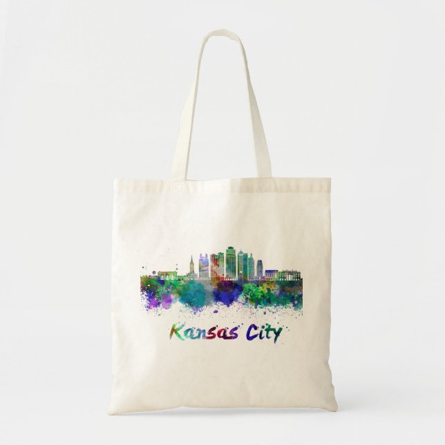 Kansas City V2 Skyline in Aquarellfarben Tragetasche (Vorne)