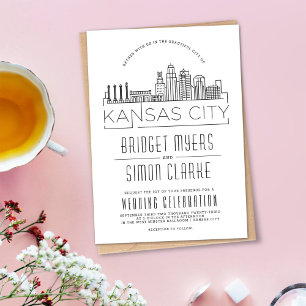 Kansas City Wedding   Stilisierte Skyline-Einladun Einladung